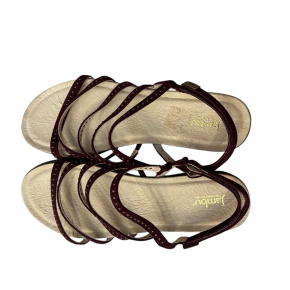 Jambu Burgundy Studded Strappy Wedge Sandals 11 - Picture 4 of 11